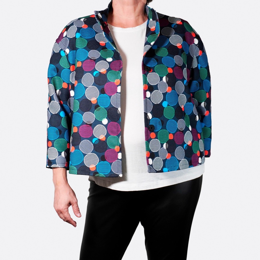 Anne Klein Multicolor Mod‎ Polka Dot Swing Jacket Textured Cropped Blazer 0X L